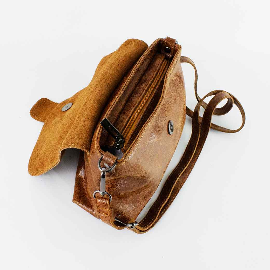 Cartera de Cuero Reno Cierre Brillo 674 Mujer Cafe Mailea